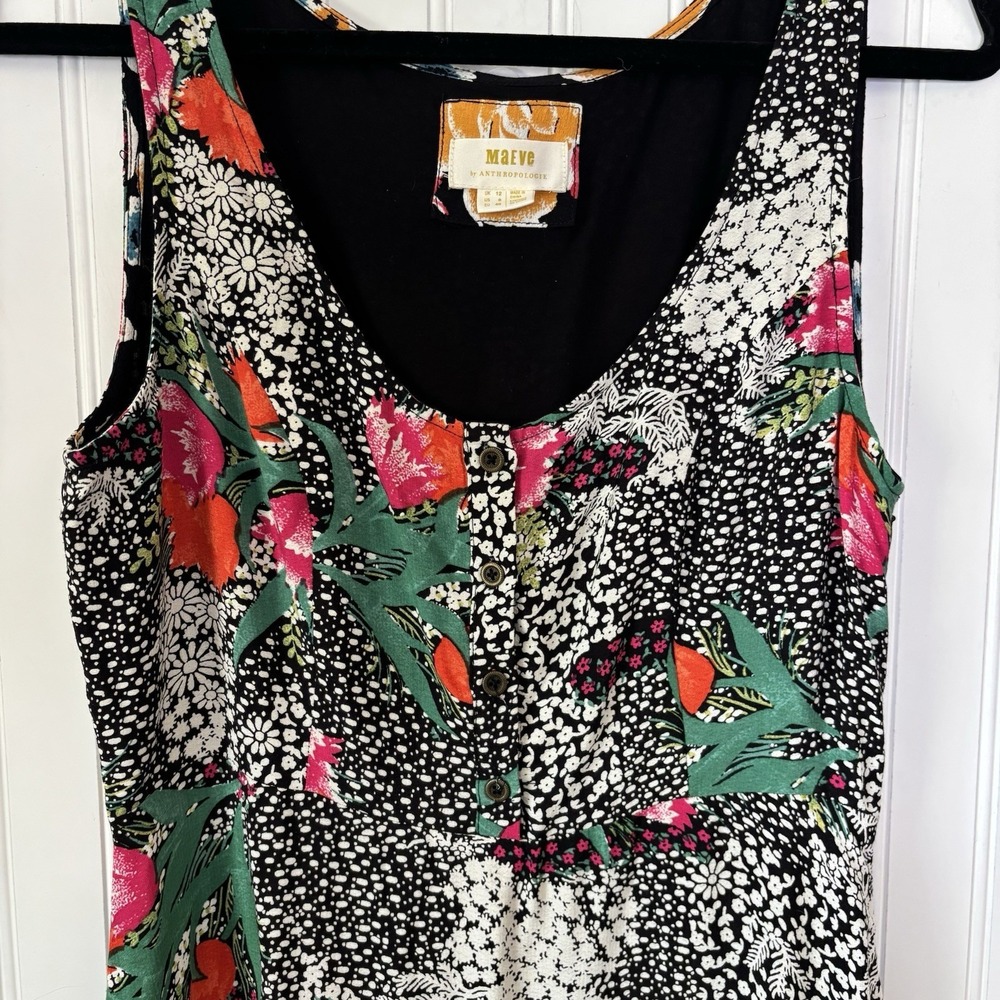 Anthropologie Maeve Violette Mixed Black Floral Midi Tank Dress 8 US/12 UK Boho - Picture 6 of 15